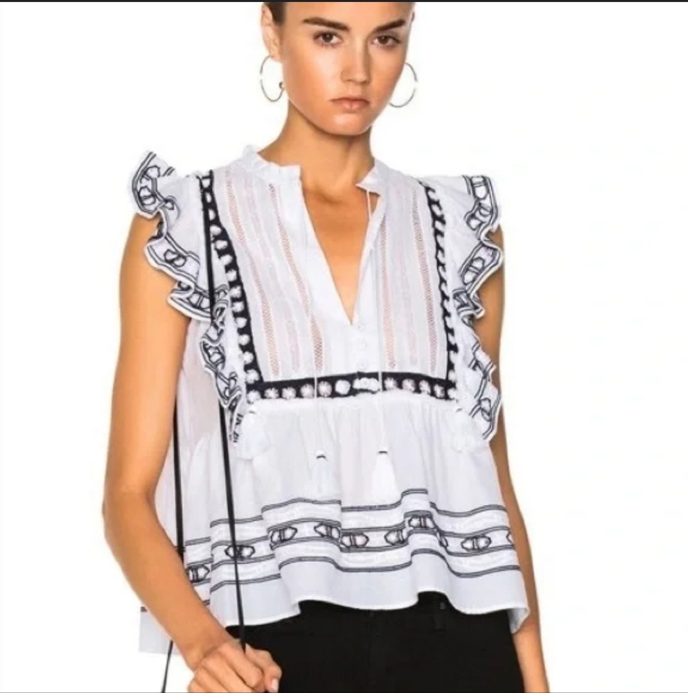 Sea Ney York Lace Tassel Cotton Sleeveless Top, Size 2 / Xs